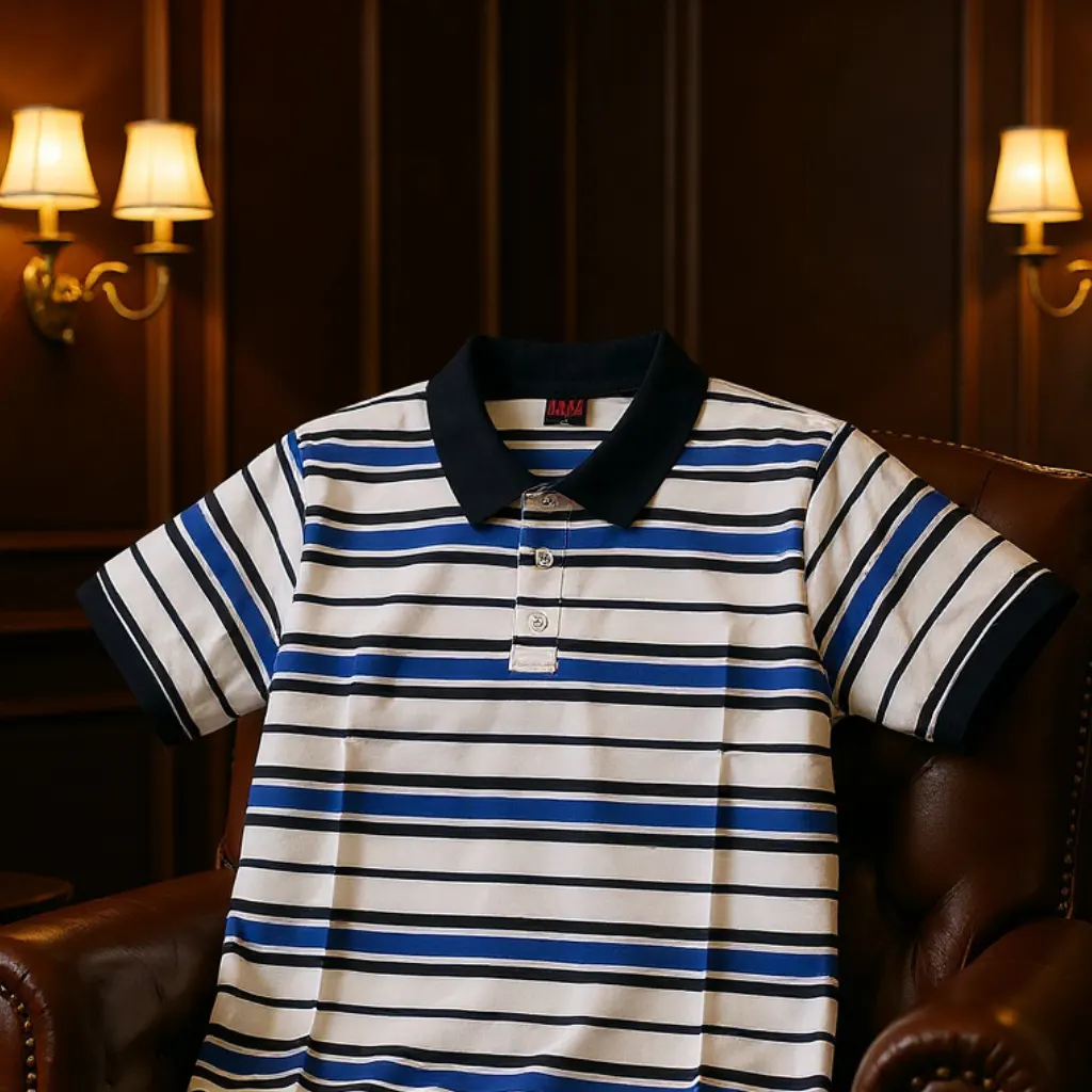 Men’s Striped Performance Polo – Navy, Blue, & White-AB-2