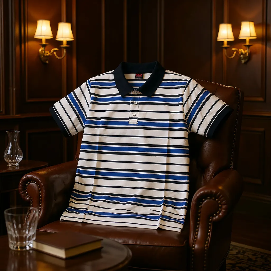 Men’s Striped Performance Polo – Navy, Blue, & White-AB-2