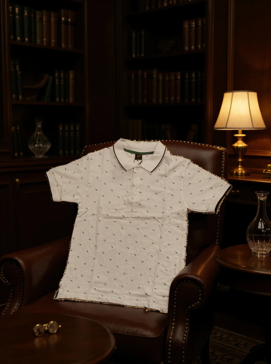 Men’s White Printed Polo Shirt – Premium Cotton Smart Casual Wear-AB-1