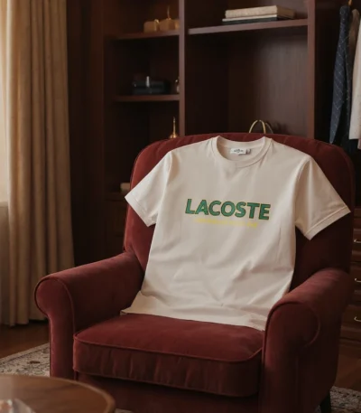Premium Lacoste Graphic Crew Neck T-Shirt – Off-White/Cream