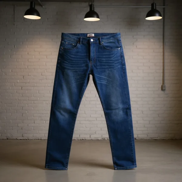 Men’s Dark Blue Denim Jeans – Slim Fit Casual Wear-AB-1