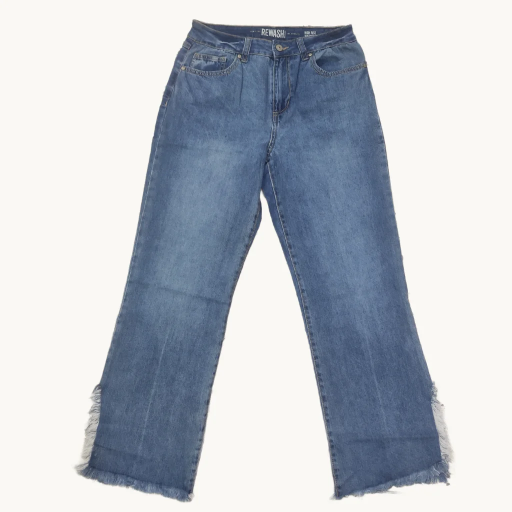 Rewash High-Rise Frayed Hem Straight Leg Jeans-AB-1